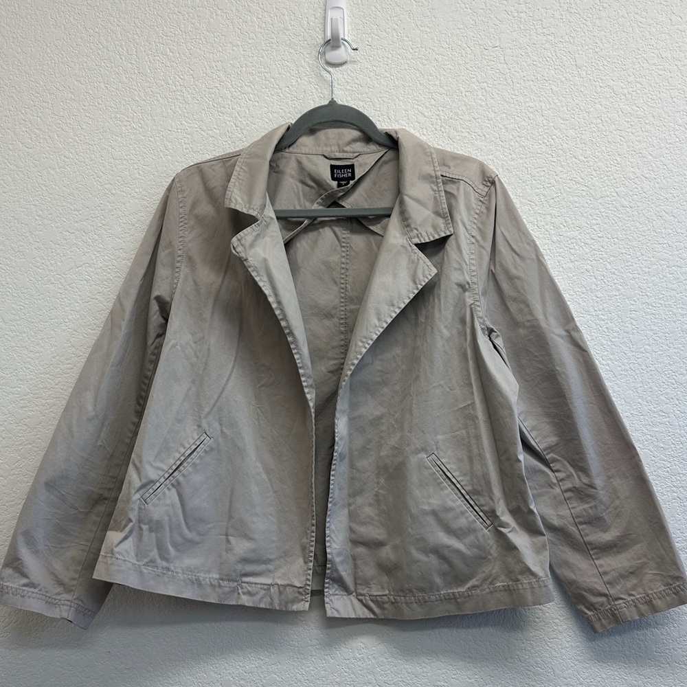 Eileen Fisher Gray Enzyme Washed Cotton Convertible Jacket